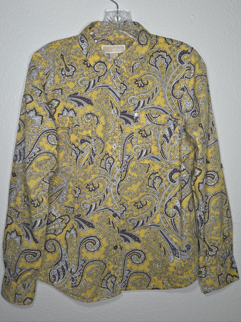 Michael Kors Yellow Paisley Print Button-Front Blouse